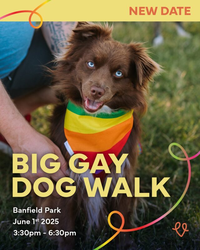 🎉 The Big Gay Dog Walk has a brand new date!! 🎉 Join us for a big community dog walk on JUNE 1ST that’s a great chance to mingle with friends while dogs show off their Pride! 🌈🐕

Event details ⬇️⬇️⬇️
🏳️‍🌈 June 1st, 2025
🏳️‍⚧️ 3:30 PM - 6:30 PM
🏳️‍🌈 Banfield Park
🏳️‍⚧️ FREE event!

📸 featured is by: @kzeilstraphoto 

See you out there! 🦴🎉🐾